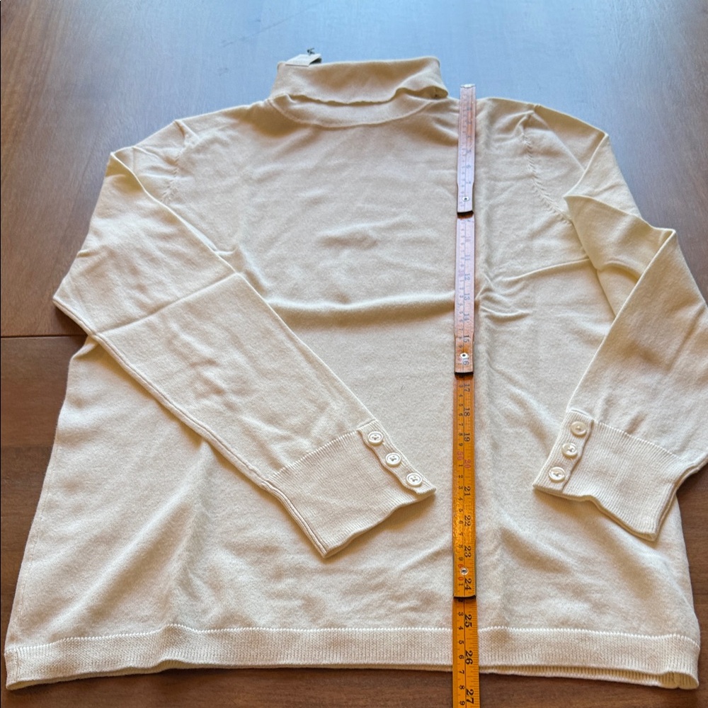 Cream Talbots Turtleneck Sweater with Button-Detail Sleeves NWT - Picture 6 of 7